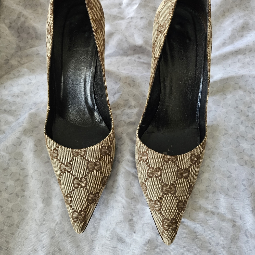 Authentic Gucci Women's Brown Patterned Heels